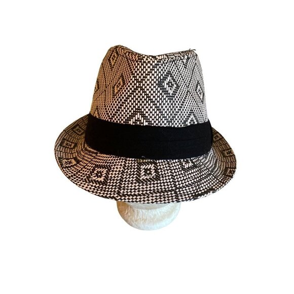 Black & White Geometric Pattern Fedora One Size - Picture 4 of 7
